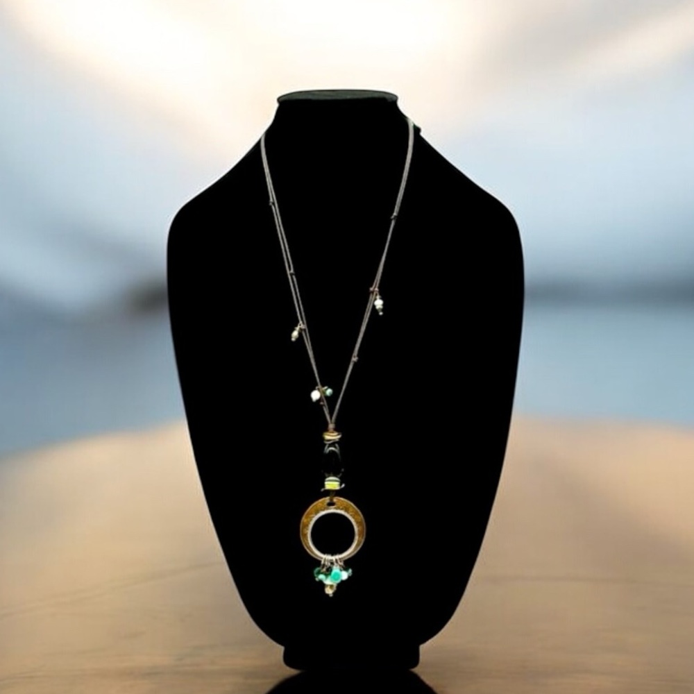 N1892 Silpada 925 Sterling Silver Brass Pyrite Howlite Pendant Necklace 34” $109